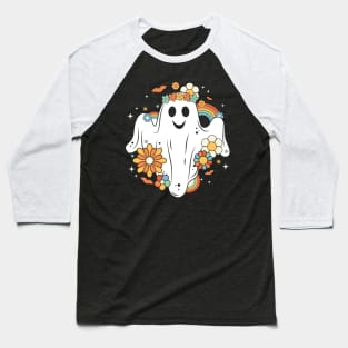 Funny Ghost Hippie Flowers Spooky Halloween Gift Baseball T-Shirt